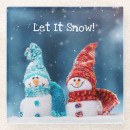 Posavasos De Vidrio Sr. y la Sra. Snowman Personalizado Glass Coaster