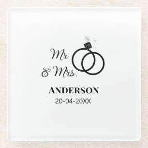 Posavasos De Vidrio Sr. y Sra. añada apellido fecha año de boda favor 