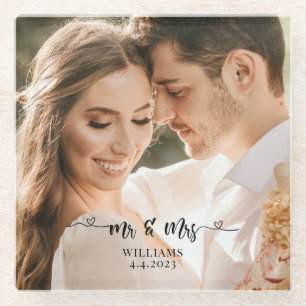 Posavasos De Vidrio Sr. y Sra. Boda Couple