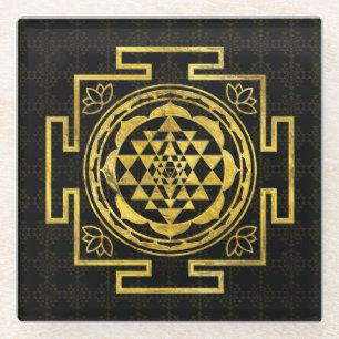 Posavasos De Vidrio Sri de oro Yantra/Sri Chakra