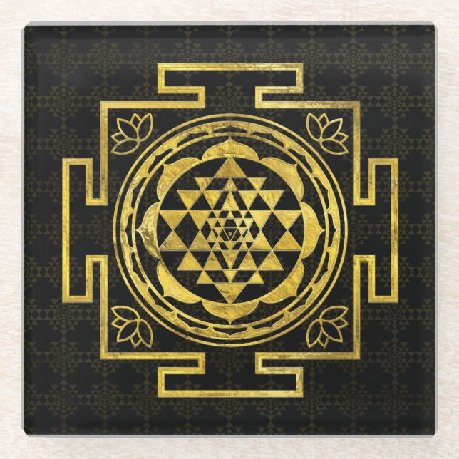 Posavasos De Vidrio Sri de oro Yantra/Sri Chakra (Anverso)