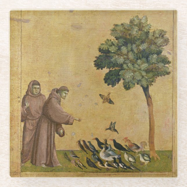 Posavasos De Vidrio St Francis de Assisi que predica a los pájaros (Anverso)
