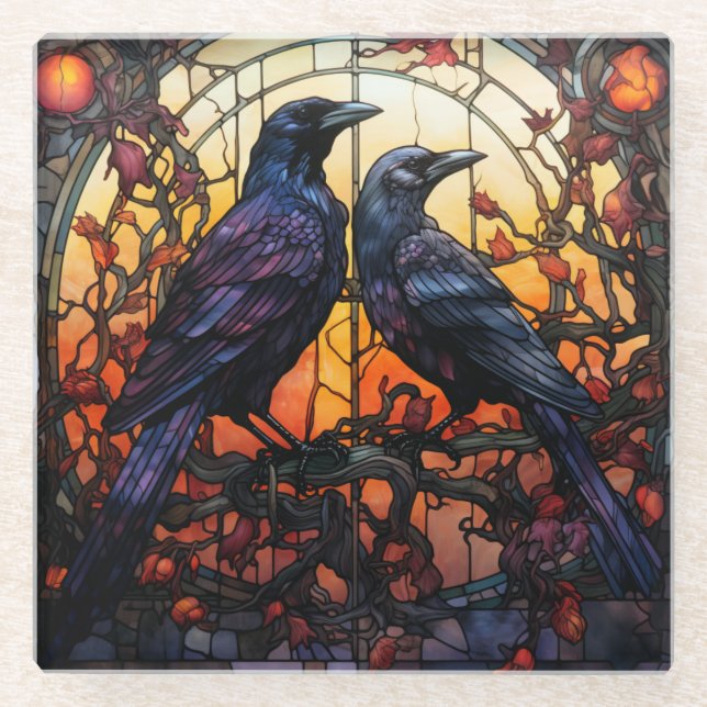 Posavasos De Vidrio StainGlass Ravens (Anverso)