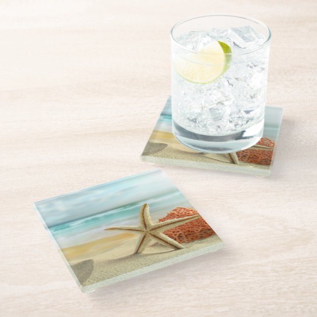Posavasos De Vidrio Starfish Vidrio Coaster-Beach (Angular)