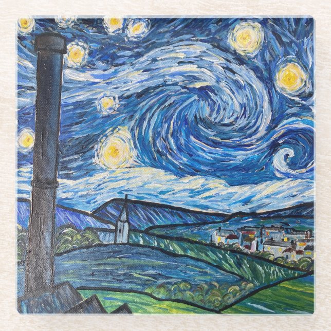 Posavasos De Vidrio Starry Night Belmont Lancashire (Anverso)