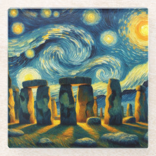 Posavasos De Vidrio Starry Night Stonehenge