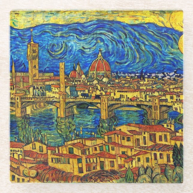 Posavasos De Vidrio Starry Starry Night Florence Italia (Anverso)