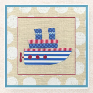 Posavasos De Vidrio Steship with Propeller and Blue Smostacks