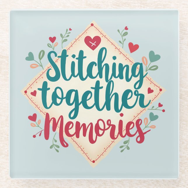 Posavasos De Vidrio Stitching Together Recuerdos Embroidery Art (Anverso)