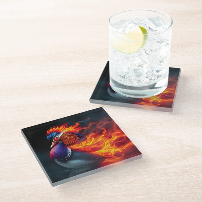 Posavasos De Vidrio Stunning Flame-boyant Firebird Hot Mandarin Duck (Angular)