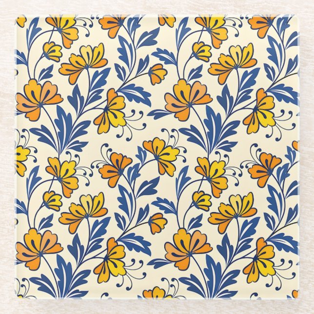 Posavasos De Vidrio Stunning Seamless Pattern of Flowers and Leaves (Anverso)