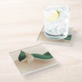 Posavasos De Vidrio Stylish Teardrop Wave Beige and Green 