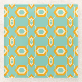 Posavasos De Vidrio Stylized geometric pattern in bold orange hexagon