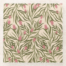 Posavasos De Vidrio Stylized pink bell-shaped floral pattern