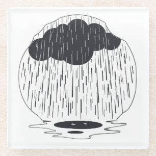Posavasos De Vidrio Stylized Rain Cloud with Falling Rain and Puddle