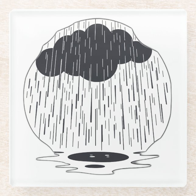 Posavasos De Vidrio Stylized Rain Cloud with Falling Rain and Puddle (Anverso)