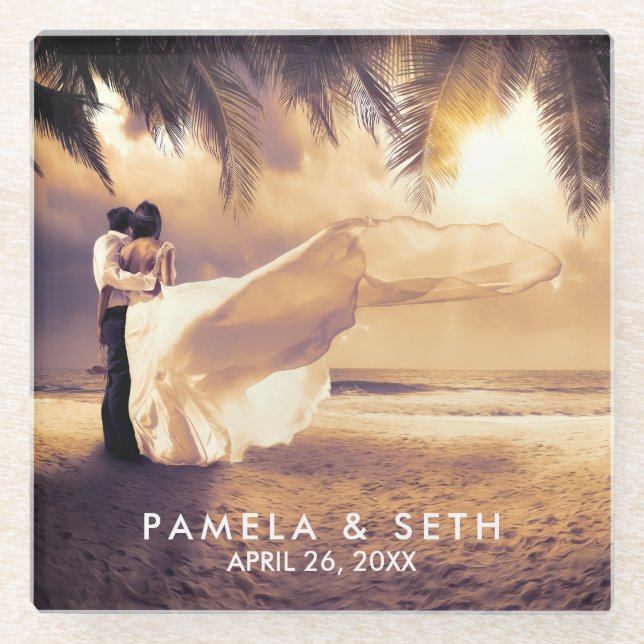 Posavasos De Vidrio Su Boda Photo Keepsake (Anverso)