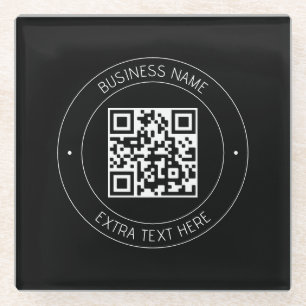 Posavasos De Vidrio Su código QR y texto editable Negro y blanco