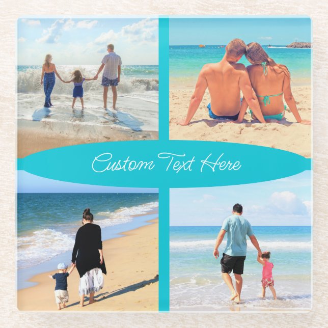 Posavasos De Vidrio Su cubeta de vidrio Collage de fotos con texto Per (Anverso)