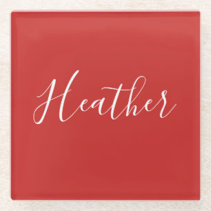 Posavasos De Vidrio Su escritura blanca personalizada en rojo