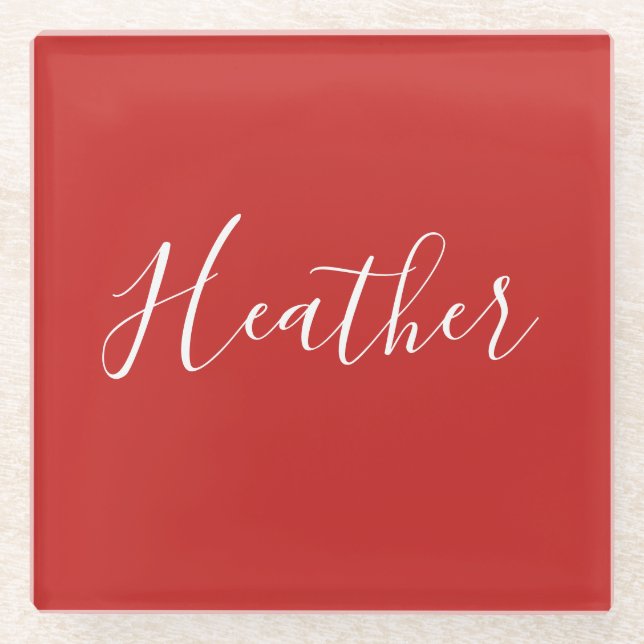 Posavasos De Vidrio Su guión blanco Personalizado en rojo (Anverso)
