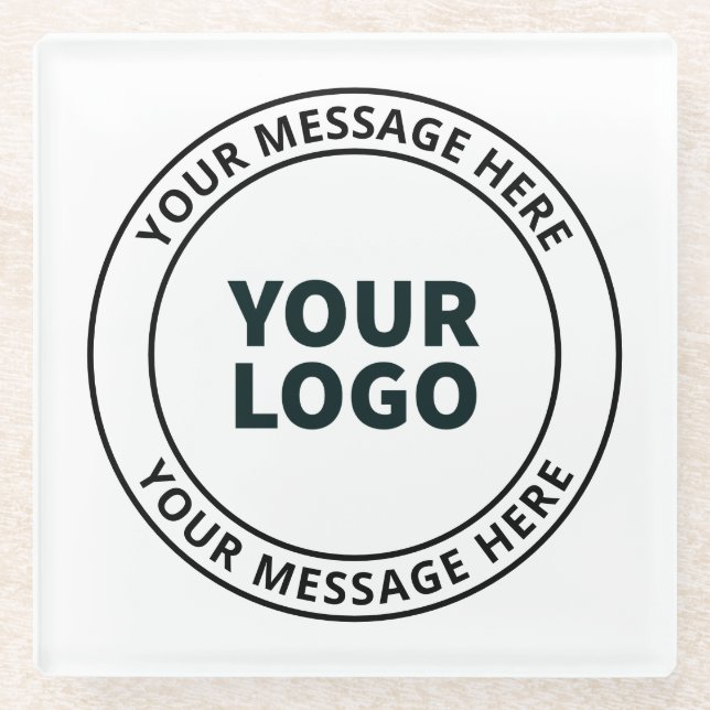 Posavasos De Vidrio Su logotipo cargado + texto circular editable (Anverso)