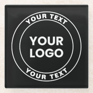 Posavasos De Vidrio Su logotipo cargado + texto circular en negrita 