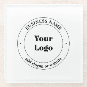 Posavasos De Vidrio Su logotipo comercial y texto promocional Blanco