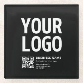 Posavasos De Vidrio Su logotipo con código QR editable y texto
