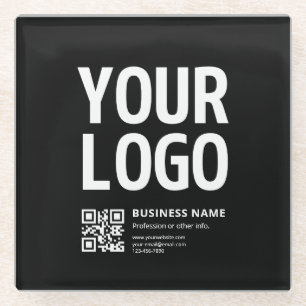 Posavasos De Vidrio Su logotipo con código QR editable y texto