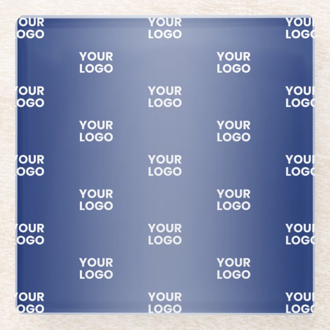 Posavasos De Vidrio Su logotipo repetido simple | Gradiente azul (Anverso)