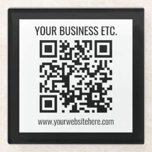 Posavasos De Vidrio Su nombre comercial y código QR editable