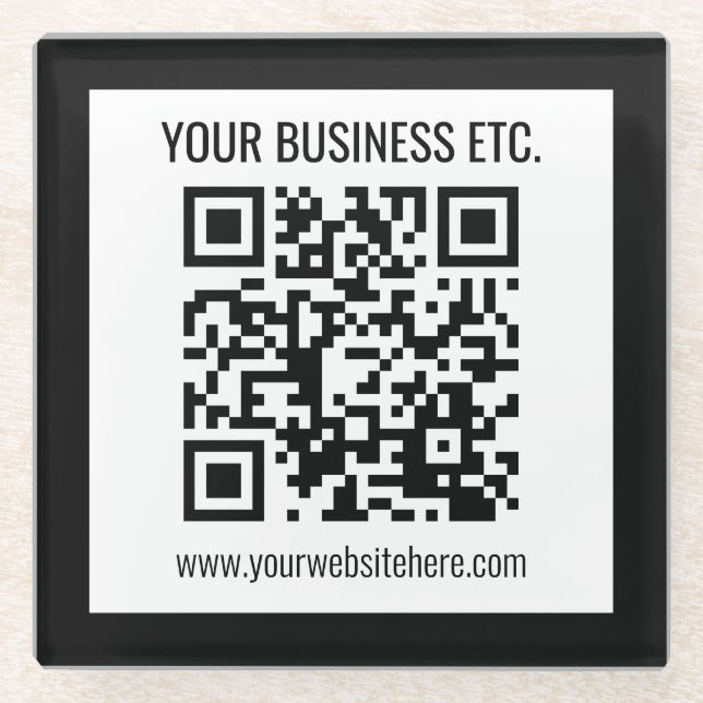 Posavasos De Vidrio Su nombre comercial y código QR editable (Anverso)