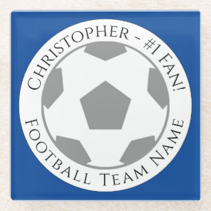 Posavasos De Vidrio Su nombre más el equipo de fútbol Nombre de la mon