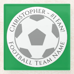 Posavasos De Vidrio Su nombre más el equipo de fútbol Nombre de la mon