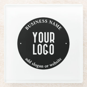 Posavasos De Vidrio Su texto y logotipo cargado Blanco y negro edita