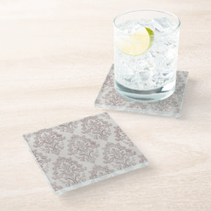 Posavasos De Vidrio Suave Floral Clásica de Acuarela Damask en Taupe