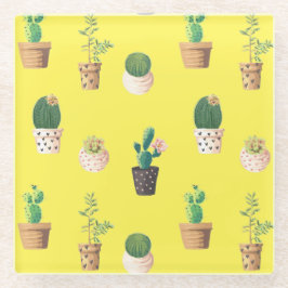 Posavasos De Vidrio Suculento cactus de postre verde en macetas