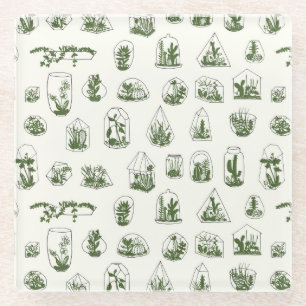 Posavasos De Vidrio Suculento Florario: Diseño Geométrico Vintage.