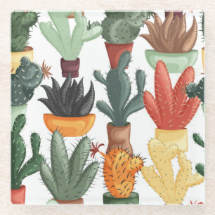 Posavasos De Vidrio Suculentos, cactús: lindo patrón floral.