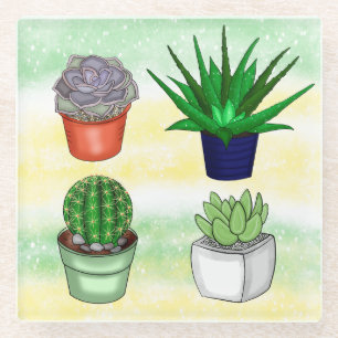 Posavasos De Vidrio Suculentos dibujados a mano