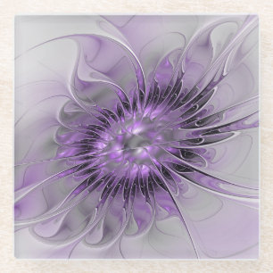Posavasos De Vidrio Sueño de Flor de Lavanda Arte Fractal Abstracto Mo