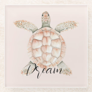 Posavasos De Vidrio Sueño de Tortuga Marina Preciosa Melocotón