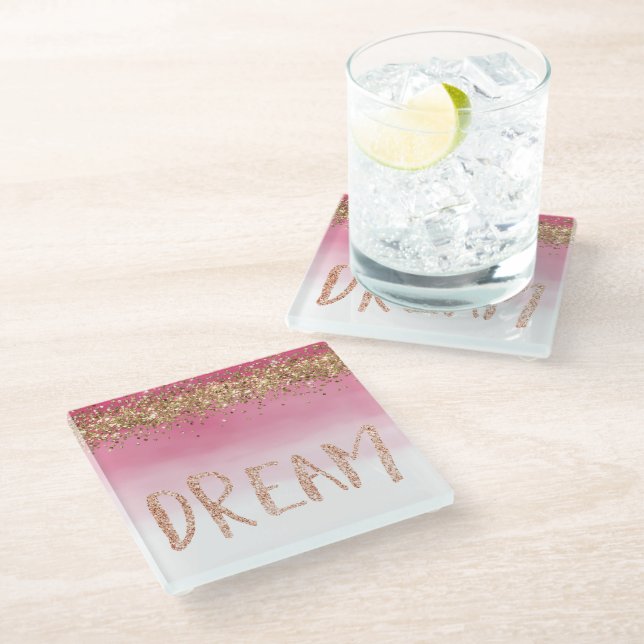 Posavasos De Vidrio Sueño Purpurina Ombre Rosa Sparkle Gold (Angular)
