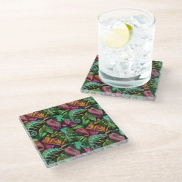 Posavasos De Vidrio Sueño Selvático de Camaleón Patrón de Superficie C