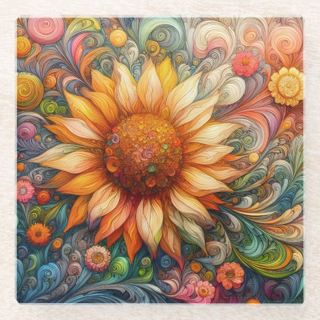 Posavasos De Vidrio Sueños de girasol (Anverso)