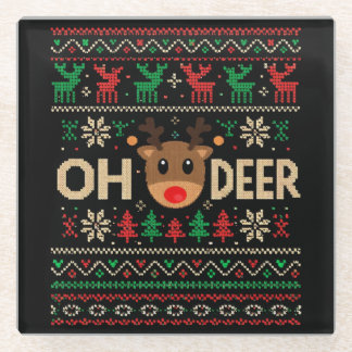 Posavasos De Vidrio Suéter feo de Navidad Oh Deer