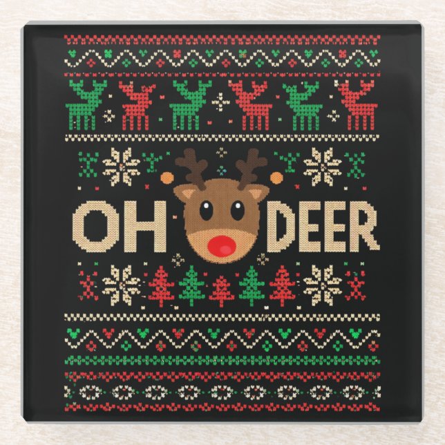 Posavasos De Vidrio Suéter feo de Navidad Oh Deer (Anverso)