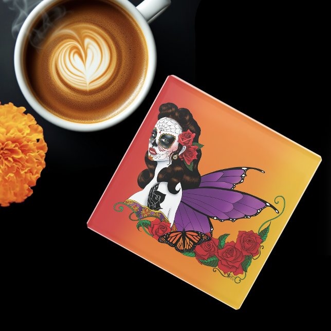 Posavasos De Vidrio Sugar Skull Fairy Sunset (Subido por el creador)