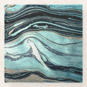 Posavasos De Vidrio Suminagashi, arte marbling japonés.